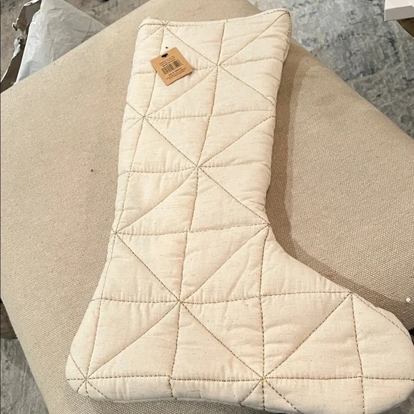 Creative Co-Op Quilted Cotton & Linen Stocking w/ Metallic Gold/NWT - Picture 3 of 7